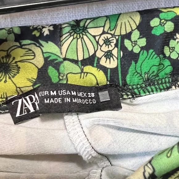 Zara Green Retro Floral Flare Leggings M - Picture 5 of 7